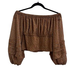 ASTR the Label Off the Shouler Sleeve Top in Rust Multi Ditsy Women's Size M